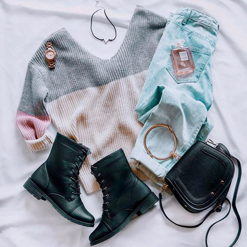 😍Happy Forever Pink Grey Cross Cozy Sweater - Picture 5 of 5